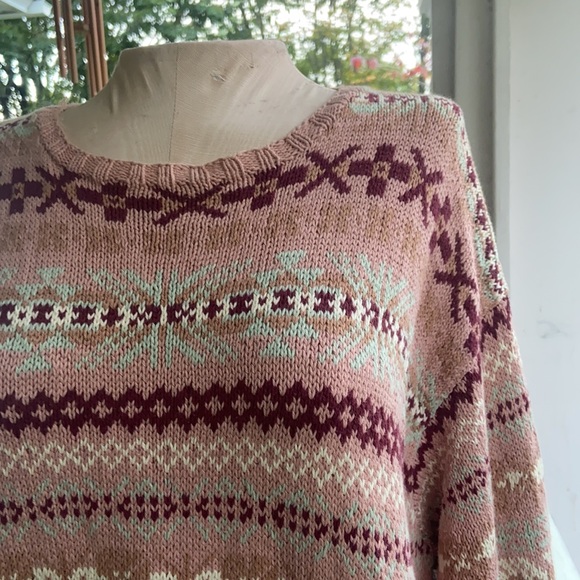 Vintage Polo Ralph Lauren Pink Nordic Hand Knit Sweater XL - Picture 2 of 6